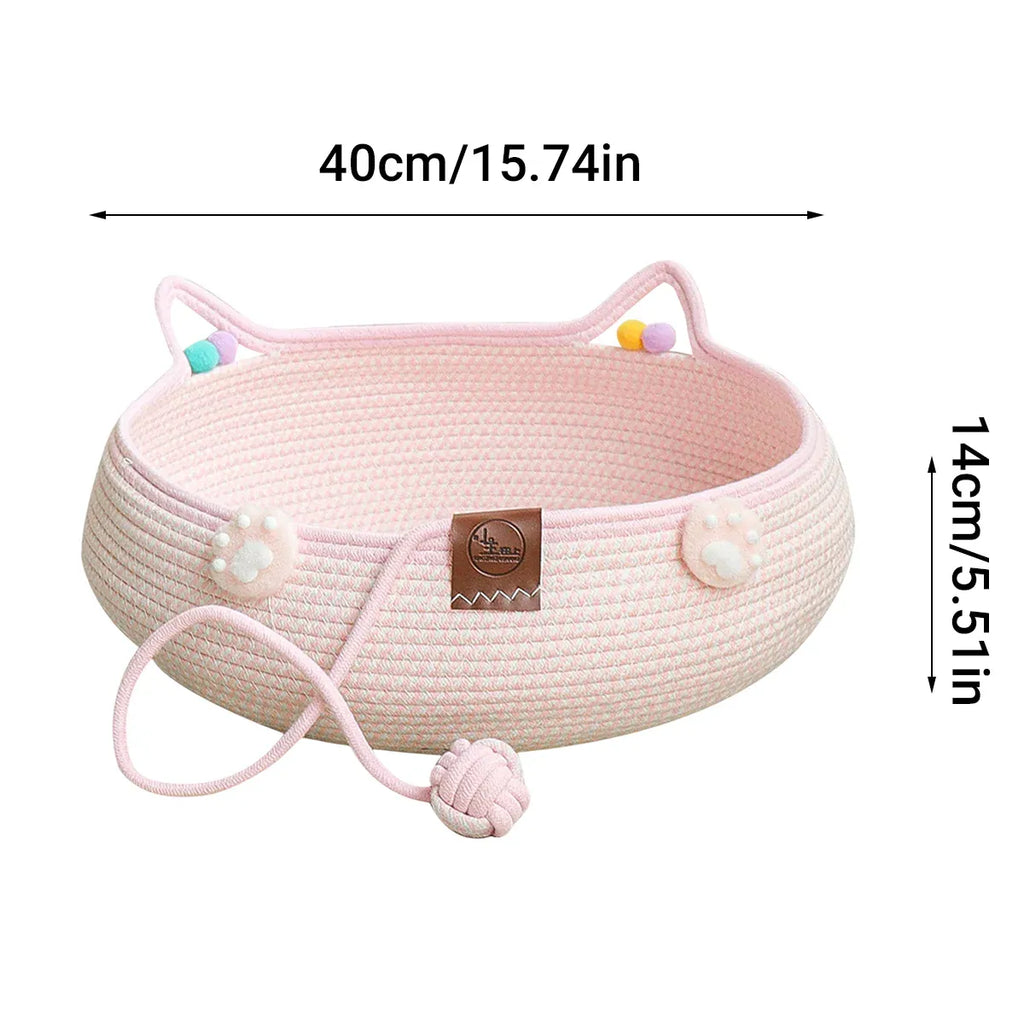 Woven Rattan Cat Bed Nest with Scratching Surface Washable Durable