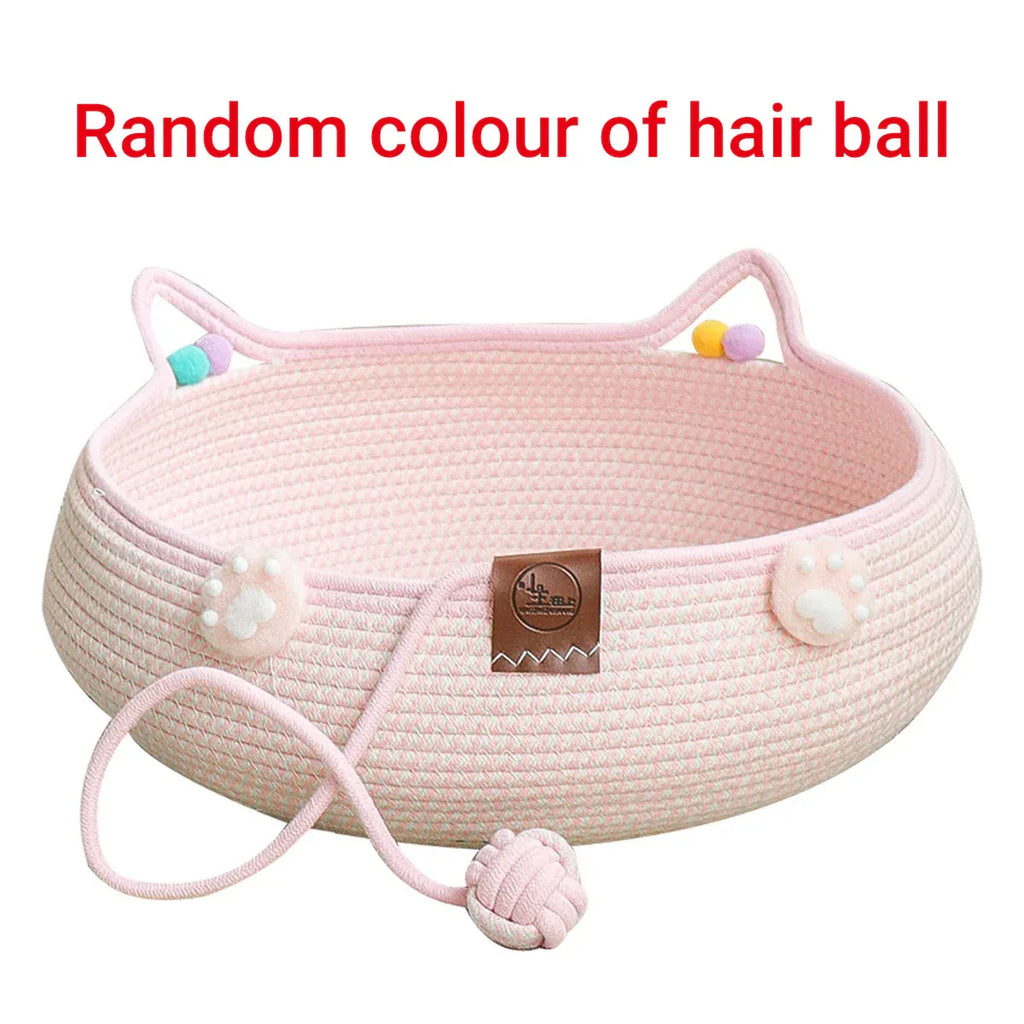 Woven Rattan Cat Bed Nest with Scratching Surface Washable Durable