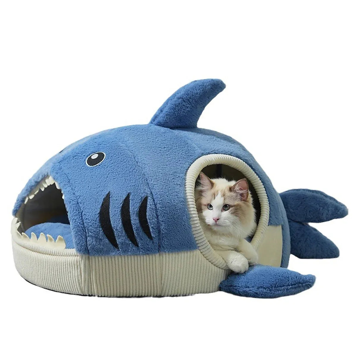 Pet Bed Shark Shape Soft Warm Cave Nest Cat Dog Indoor Winter