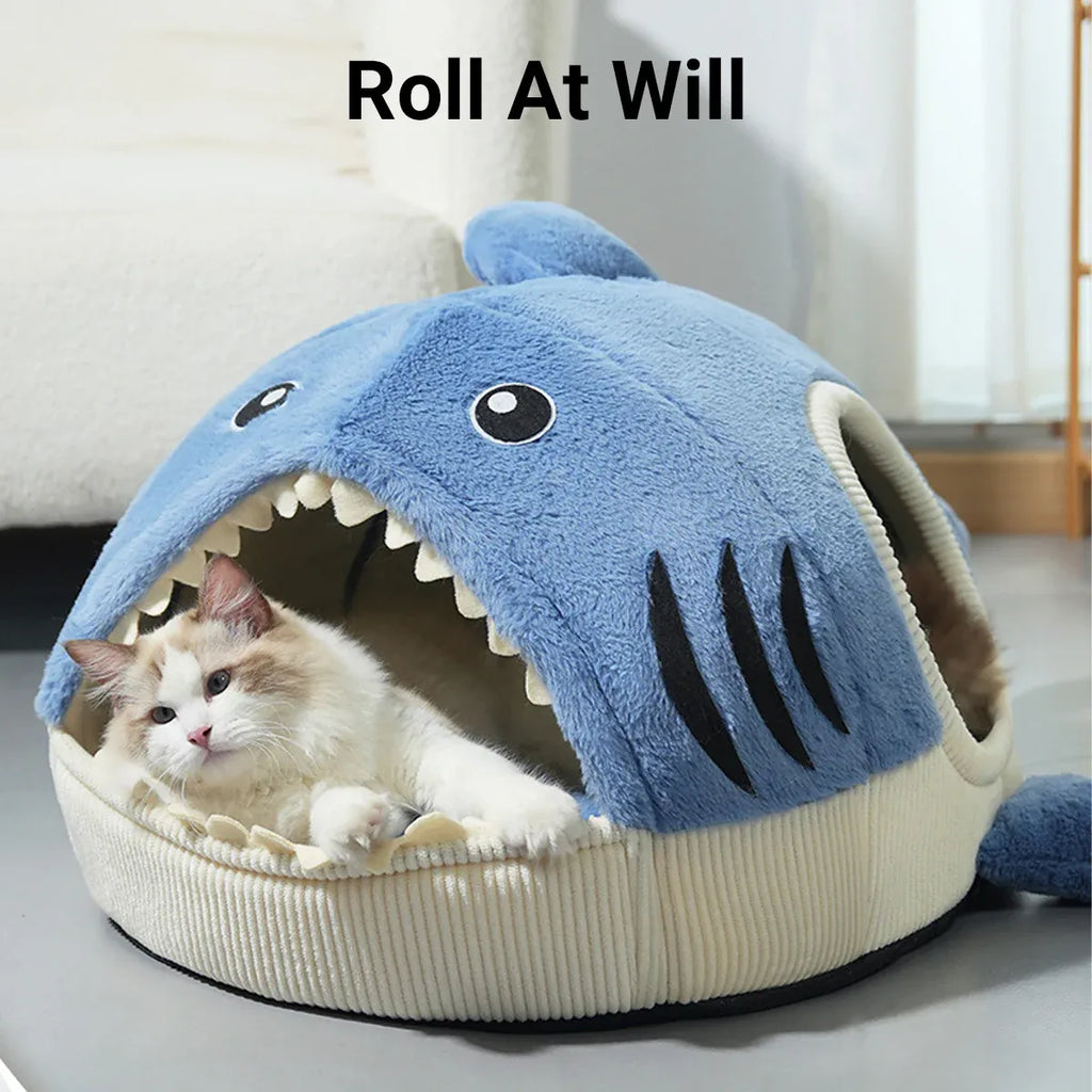 Pet Bed Shark Shape Soft Warm Cave Nest Cat Dog Indoor Winter