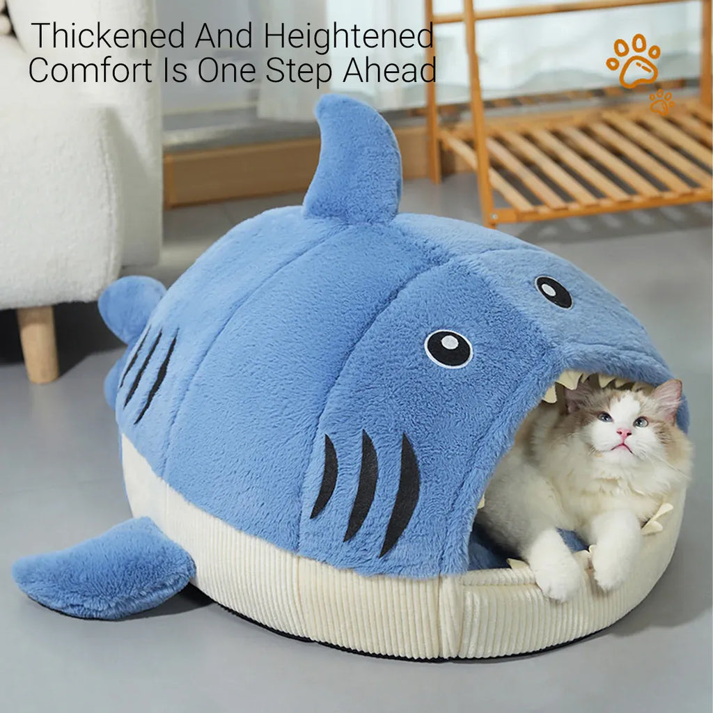 Pet Bed Shark Shape Soft Warm Cave Nest Cat Dog Indoor Winter