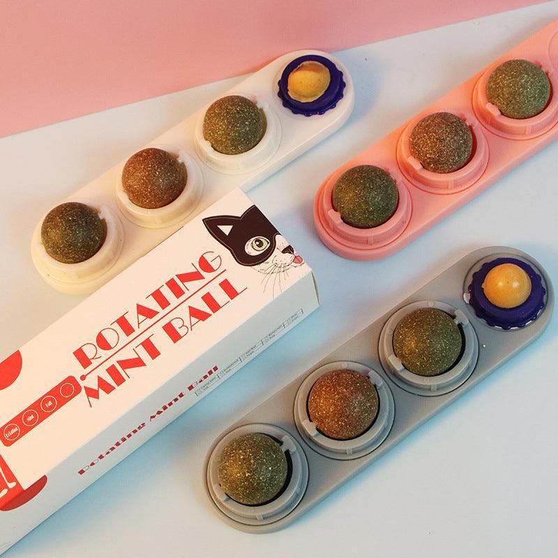 Cat Toy Catnip Ball Lick Solid Nutrition Help Digestion Wall Mount