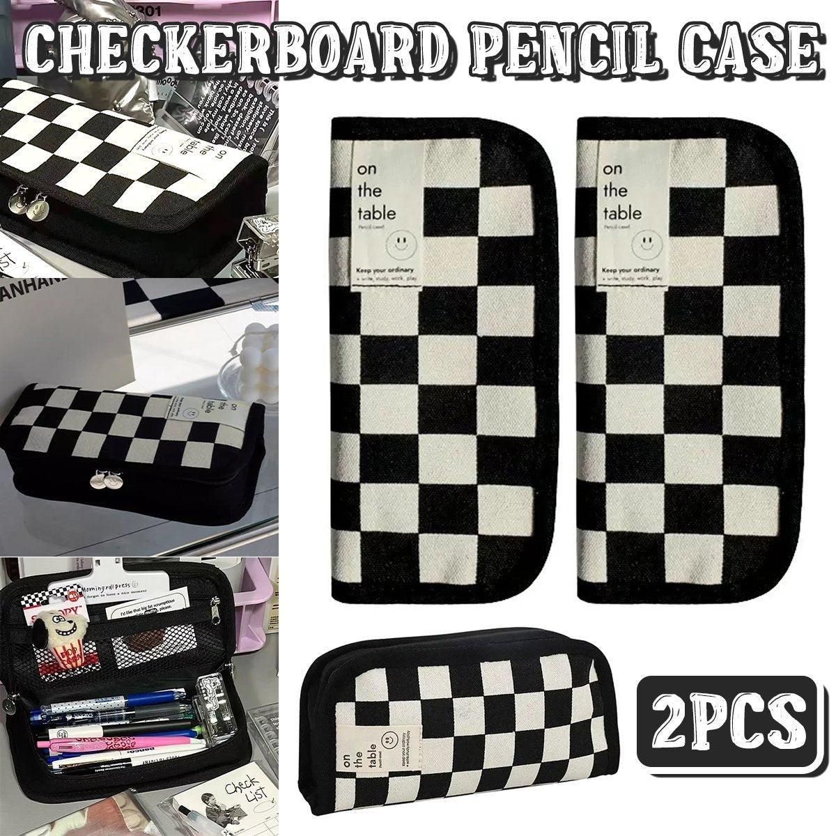 Checkerboard Canvas Pencil Case, Set of 2
