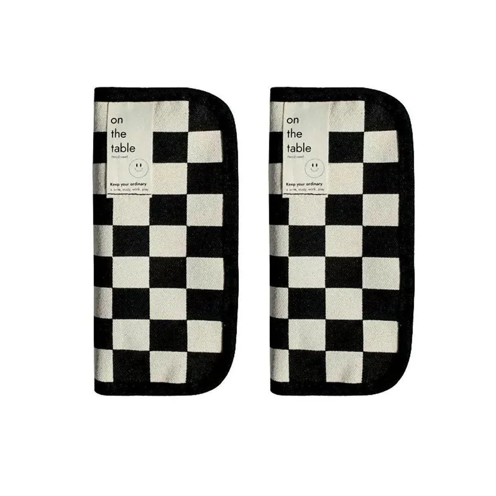 Checkerboard Canvas Pencil Case, Set of 2
