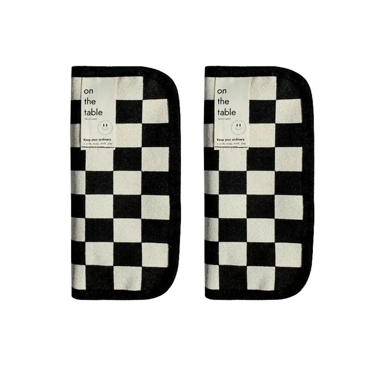 Checkerboard Canvas Pencil Case, Set of 2