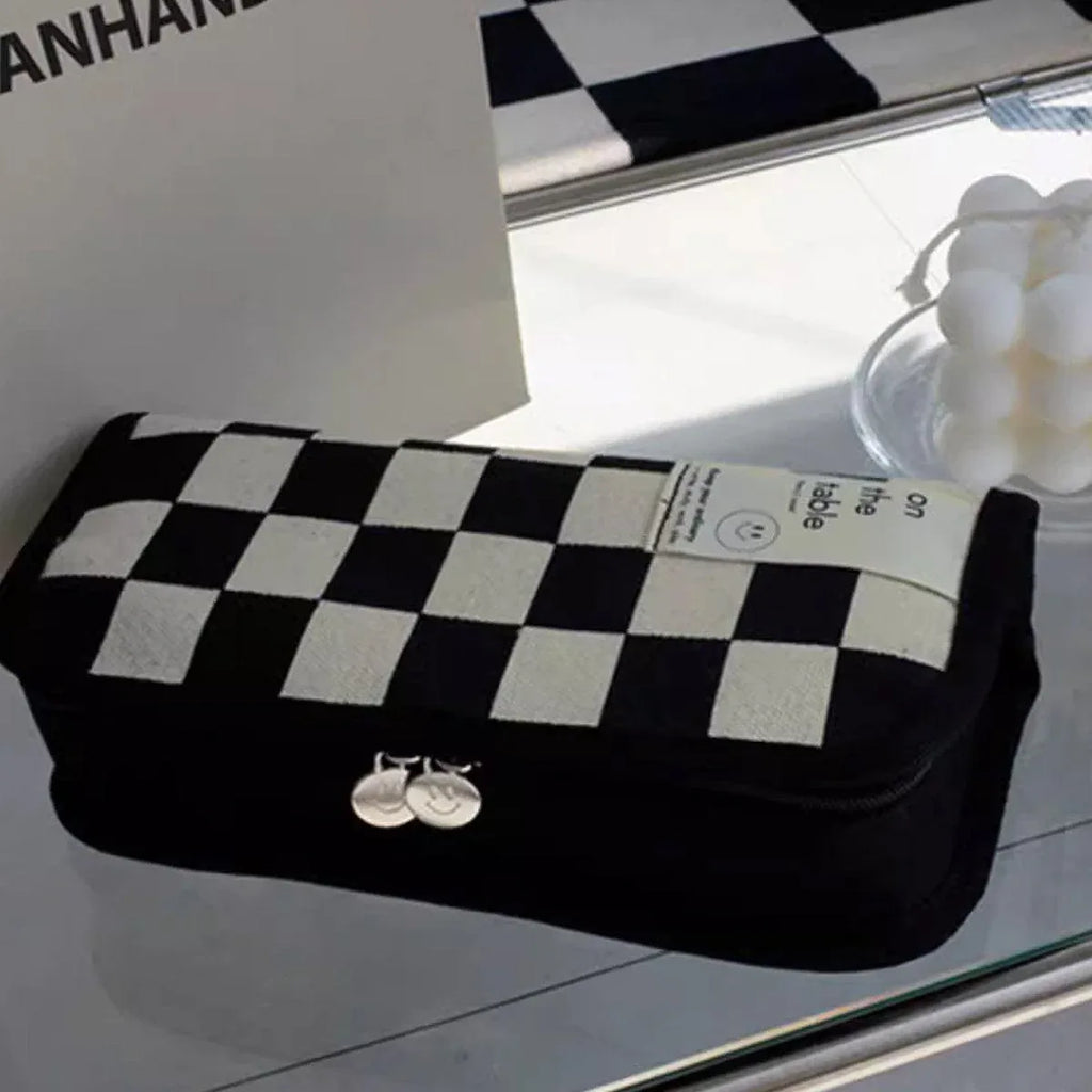 Checkerboard Canvas Pencil Case, Set of 2