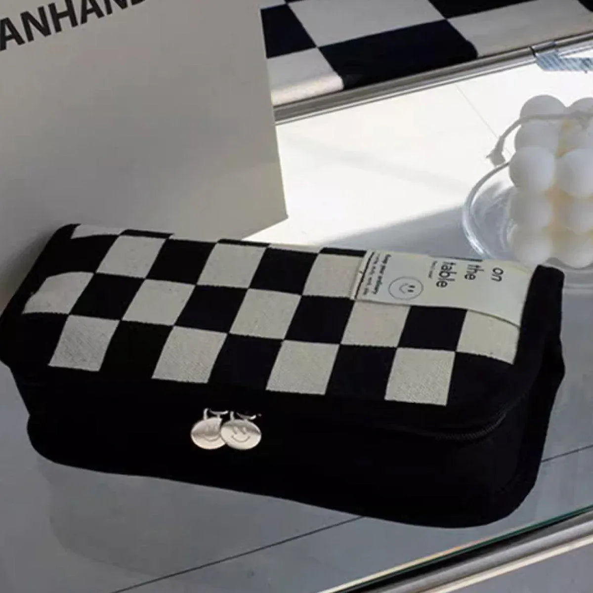 Checkerboard Canvas Pencil Case, Set of 2