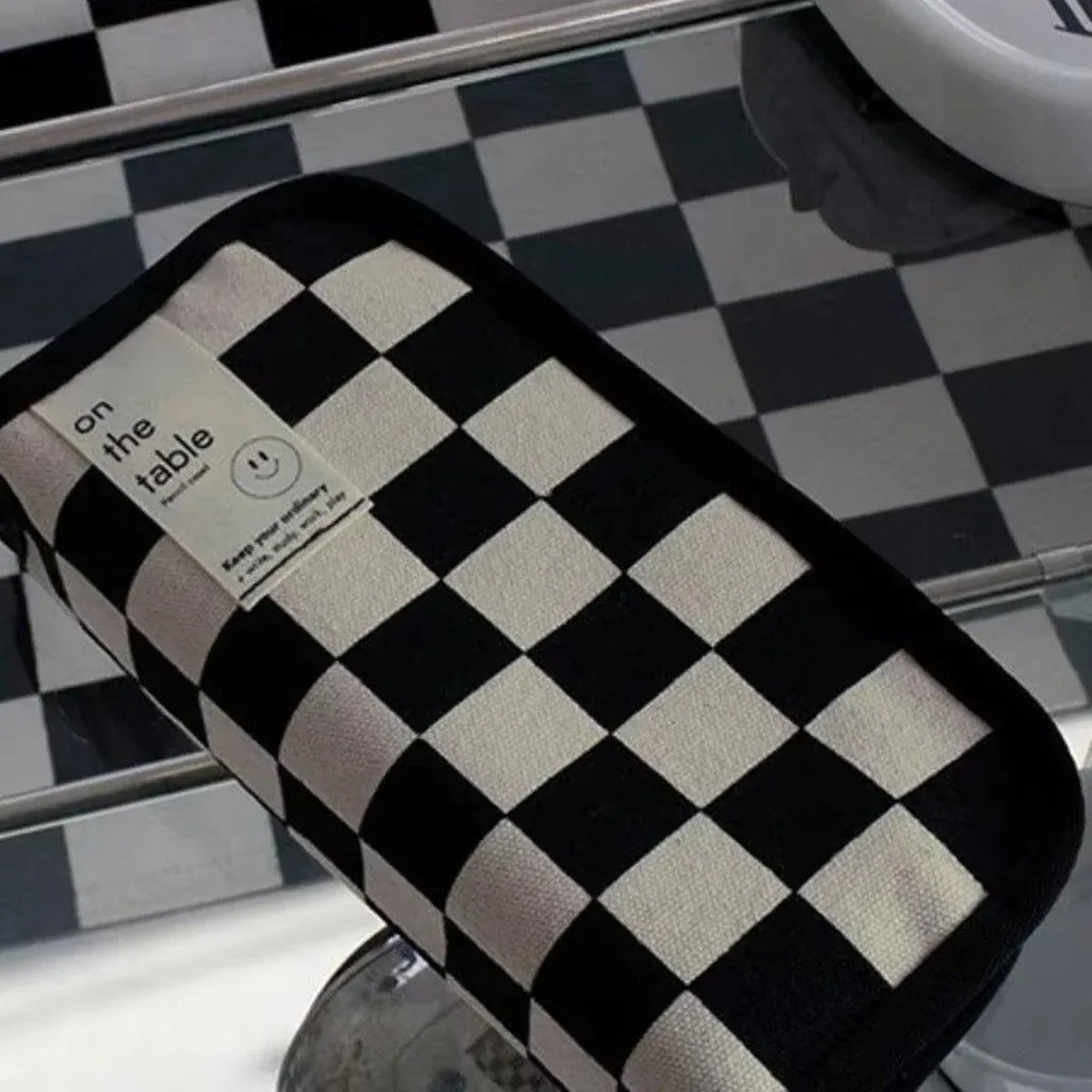 Checkerboard Canvas Pencil Case, Set of 2