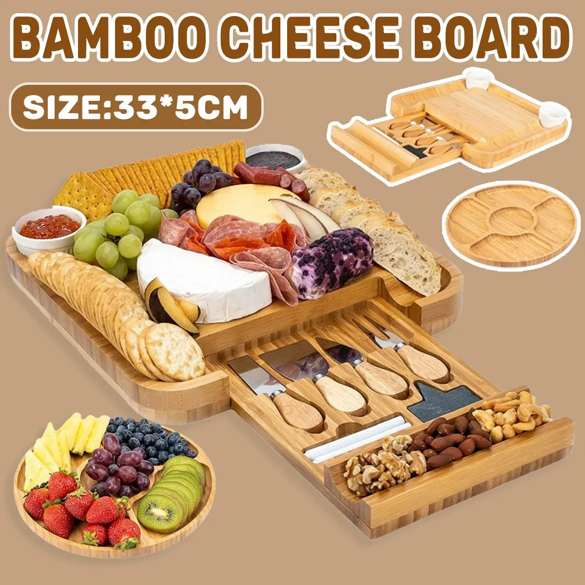 Bamboo Cheese Cutting Board Knife Gift Set Wooden Charcuterie Meat