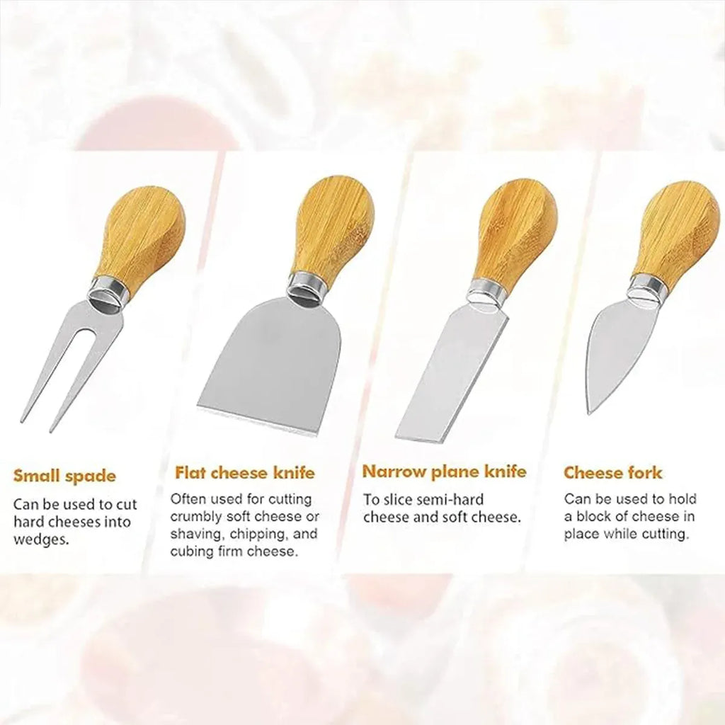 Bamboo Cheese Cutting Board Knife Gift Set Wooden Charcuterie Meat