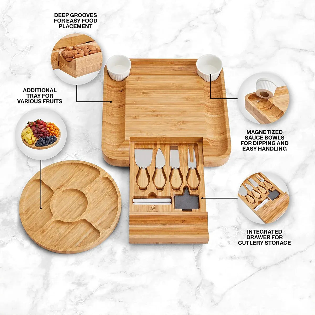 Bamboo Cheese Cutting Board Knife Gift Set Wooden Charcuterie Meat