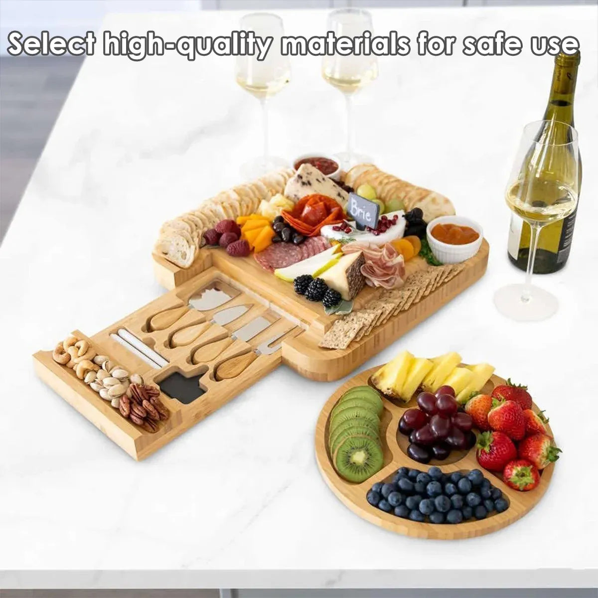 Bamboo Cheese Cutting Board Knife Gift Set Wooden Charcuterie Meat