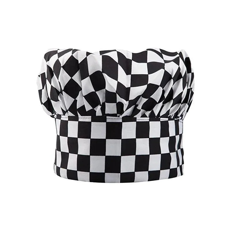 Adjustable Polyester Chef Cap with Elastic Band, Black and White