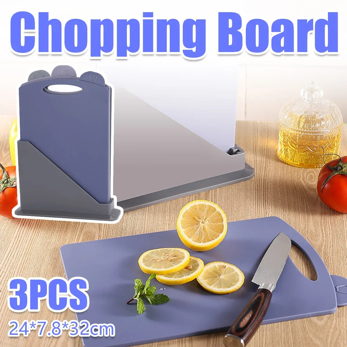 Colour-Coded Cutting Board Set with Stand, 3 Boards