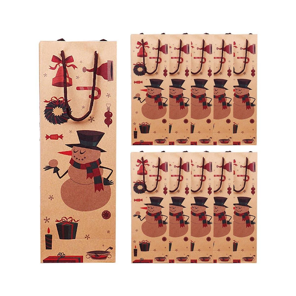 20PCS Christmas Wine Bottle Gift Bags Kraft Paper Red Wine Bag