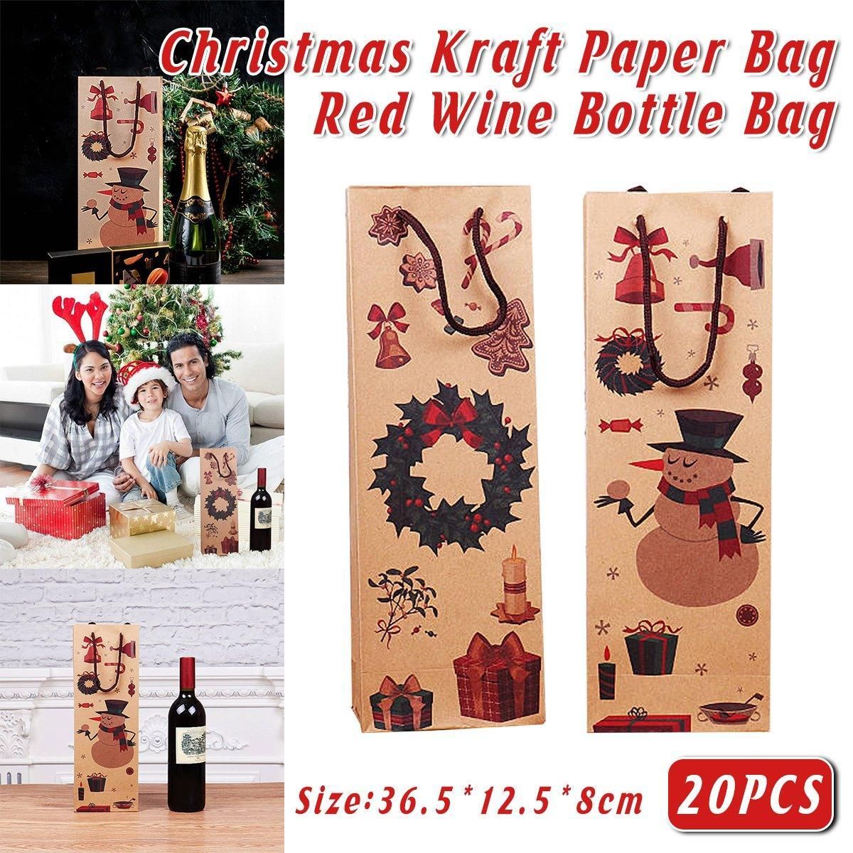 20PCS Christmas Wine Bottle Gift Bags Kraft Paper Red Wine Bag