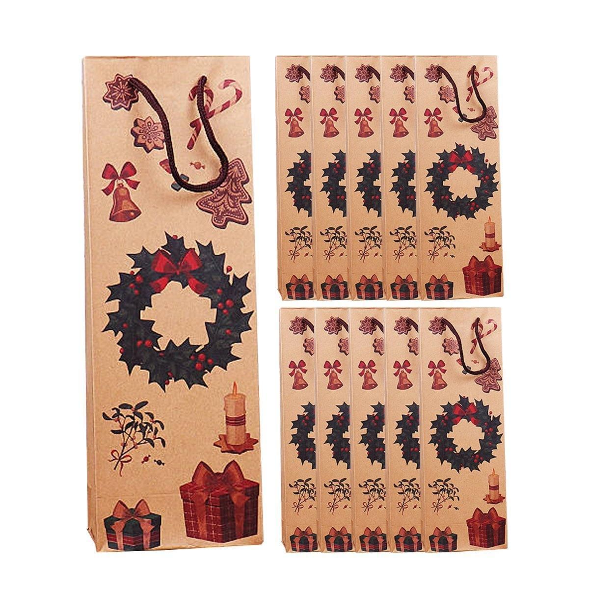 Kraft Paper Christmas Wine Bottle Gift Bags, Pack of 20