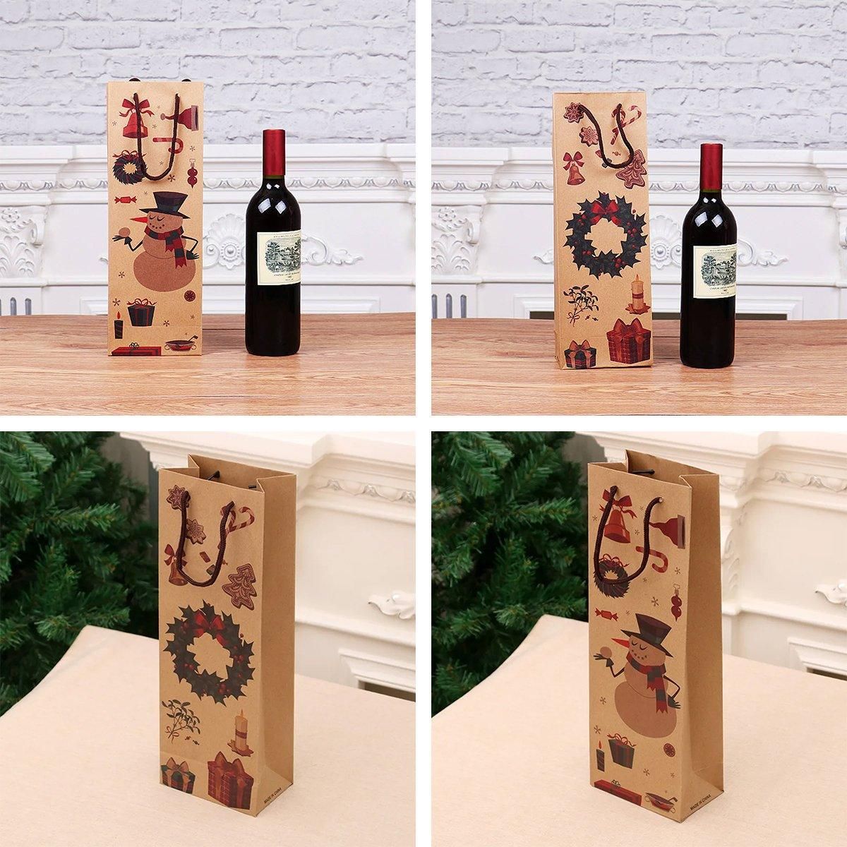 Kraft Paper Christmas Wine Bottle Gift Bags, Pack of 20