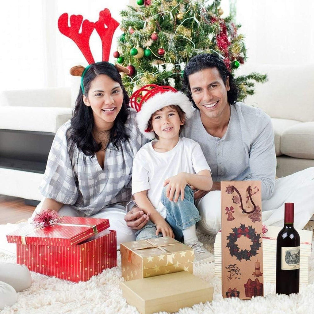 Kraft Paper Christmas Wine Bottle Gift Bags, Pack of 20