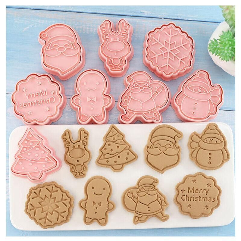 Christmas Cookie Cutter and Stamp Set, 8 Pieces