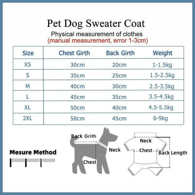 L Size Cute Pet Dog Warm Jumper Sweater Clothes Cat Knitted Coat