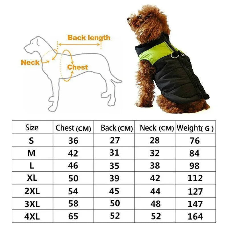L Size Large Dog Jacket Padded Waterproof Pet Clothes Warm