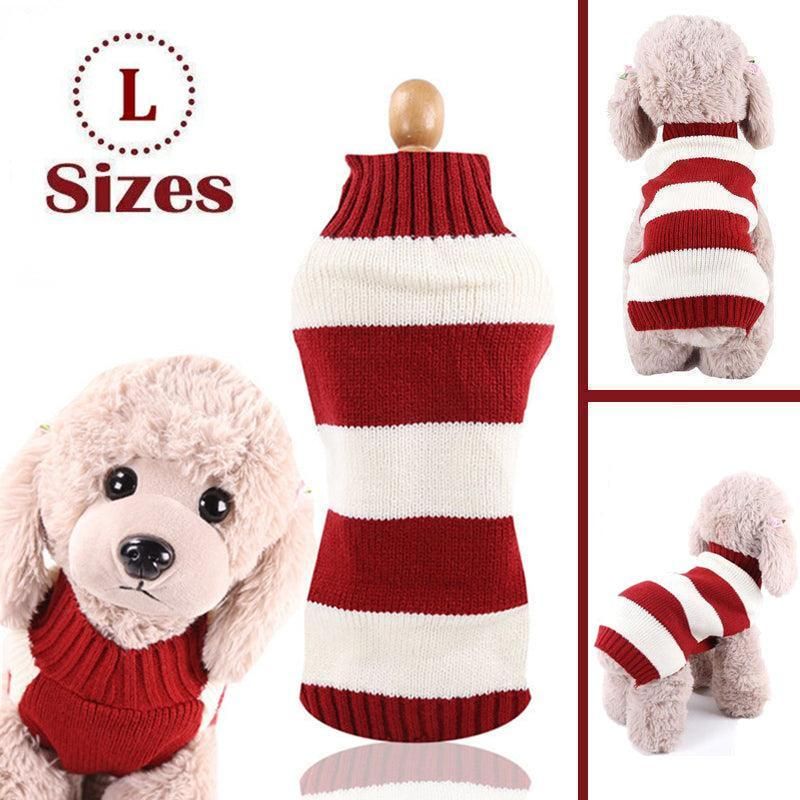 L Red Thick Stripes Jumper Sweater Cat Knitted Coat Puppy Pet Winter