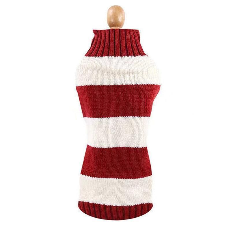 L Red Thick Stripes Jumper Sweater Cat Knitted Coat Puppy Pet Winter