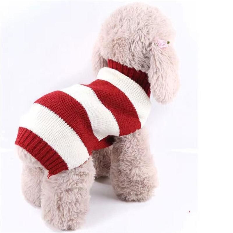 L Red Thick Stripes Jumper Sweater Cat Knitted Coat Puppy Pet Winter