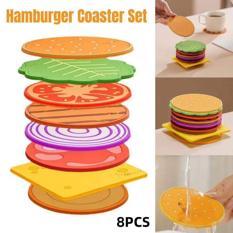 Food Slice PVC Coasters, Set of 8, 9 cm