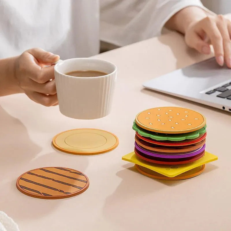 Food Slice PVC Coasters, Set of 8, 9 cm