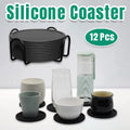 Silicone Round Coasters with Metal Holder, 12 Pack