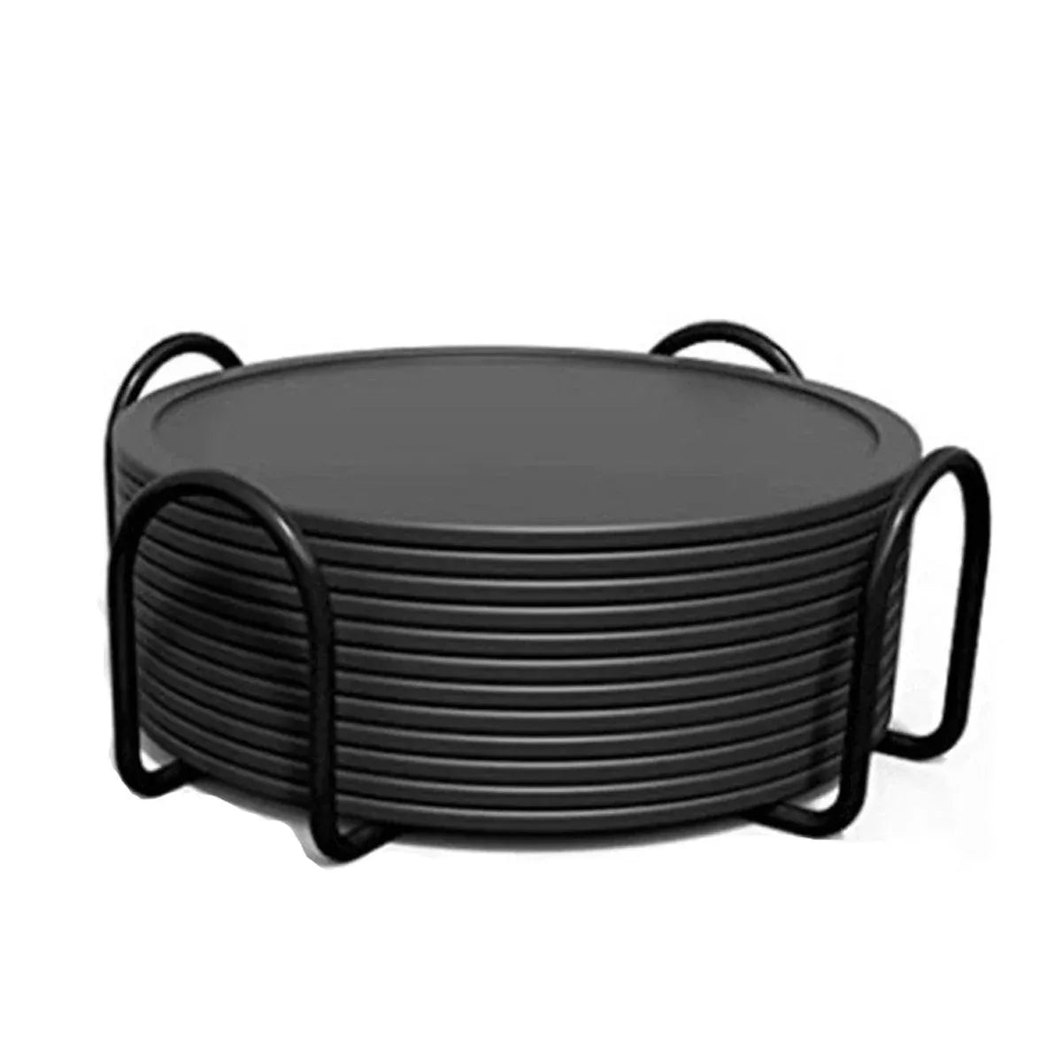 Silicone Round Coasters with Metal Holder, 12 Pack