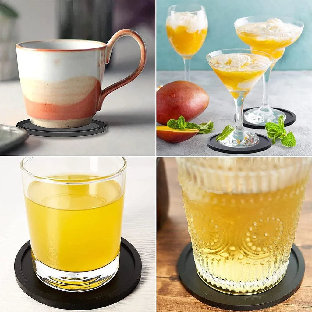 Silicone Round Coasters with Metal Holder, 12 Pack