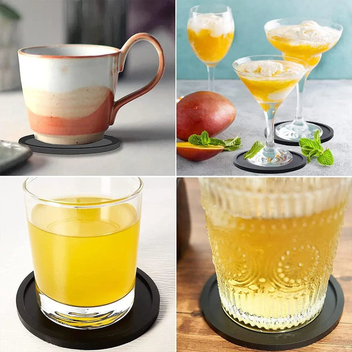 Silicone Round Coasters with Metal Holder, 12 Pack