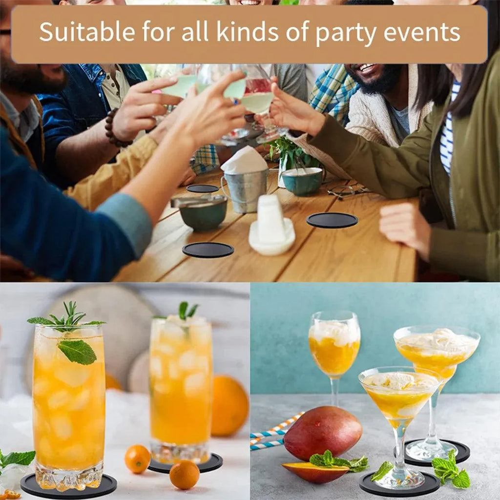 Silicone Round Coasters with Metal Holder, 12 Pack
