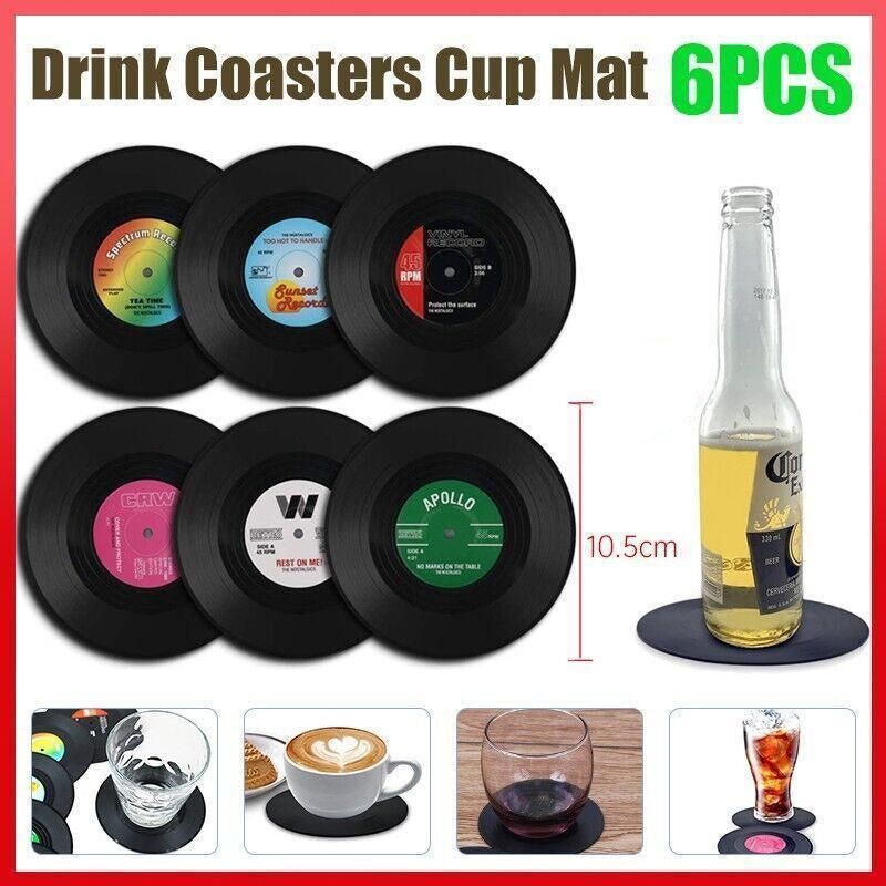 Retro Vinyl Record Drink Coasters, Set of 6