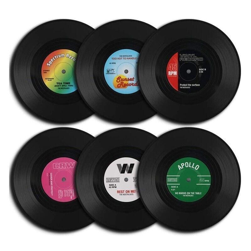 Retro Vinyl Record Drink Coasters, Set of 6