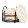 Round Cotton Woven Coasters with Storage Rack, Set of 8