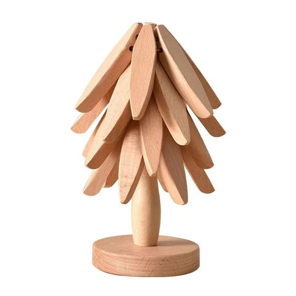 Walnut Christmas Tree Trivet with Detachable Coasters, Beige, 4 pieces
