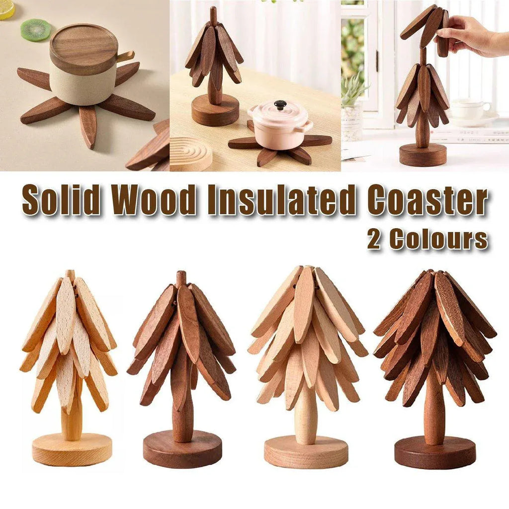 Walnut Christmas Tree Trivet with Detachable Coasters