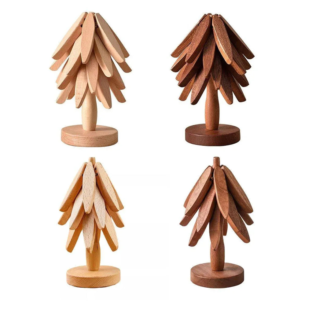Walnut Christmas Tree Trivet with Detachable Coasters