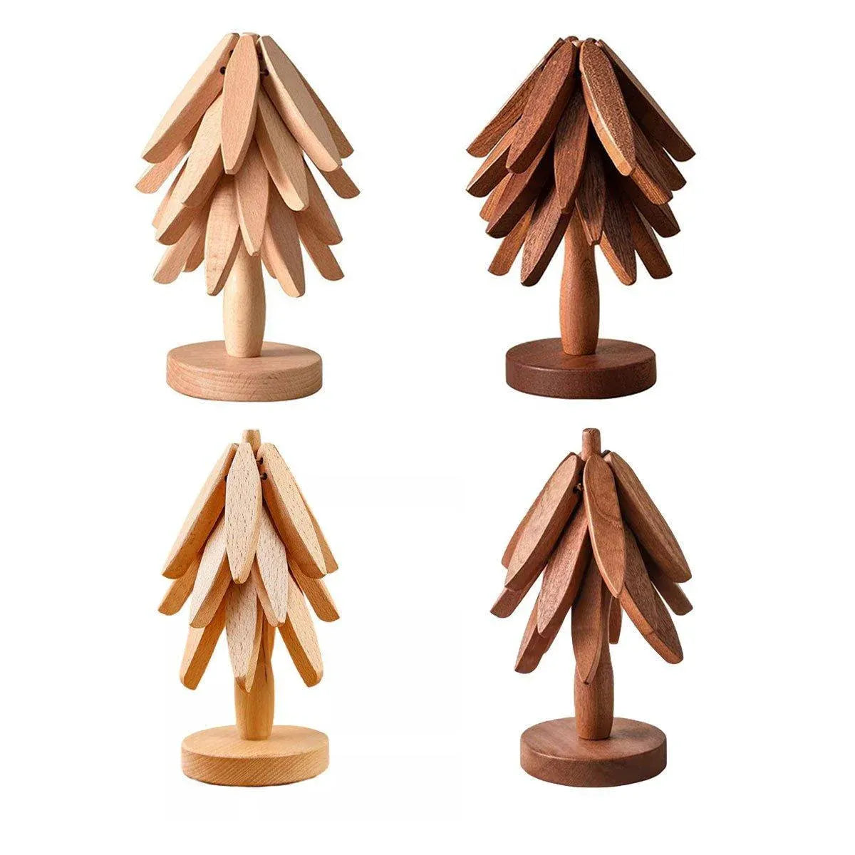 Walnut Christmas Tree Trivet with Detachable Coasters