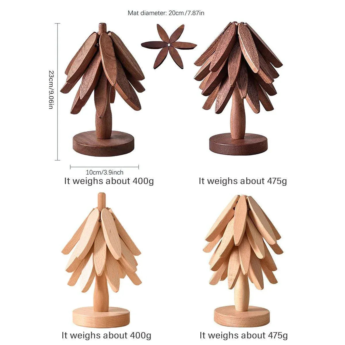 Walnut Christmas Tree Trivet with Detachable Coasters