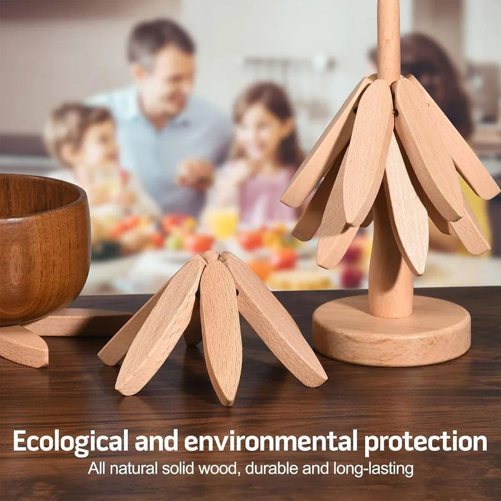 Walnut Christmas Tree Trivet with Detachable Coasters