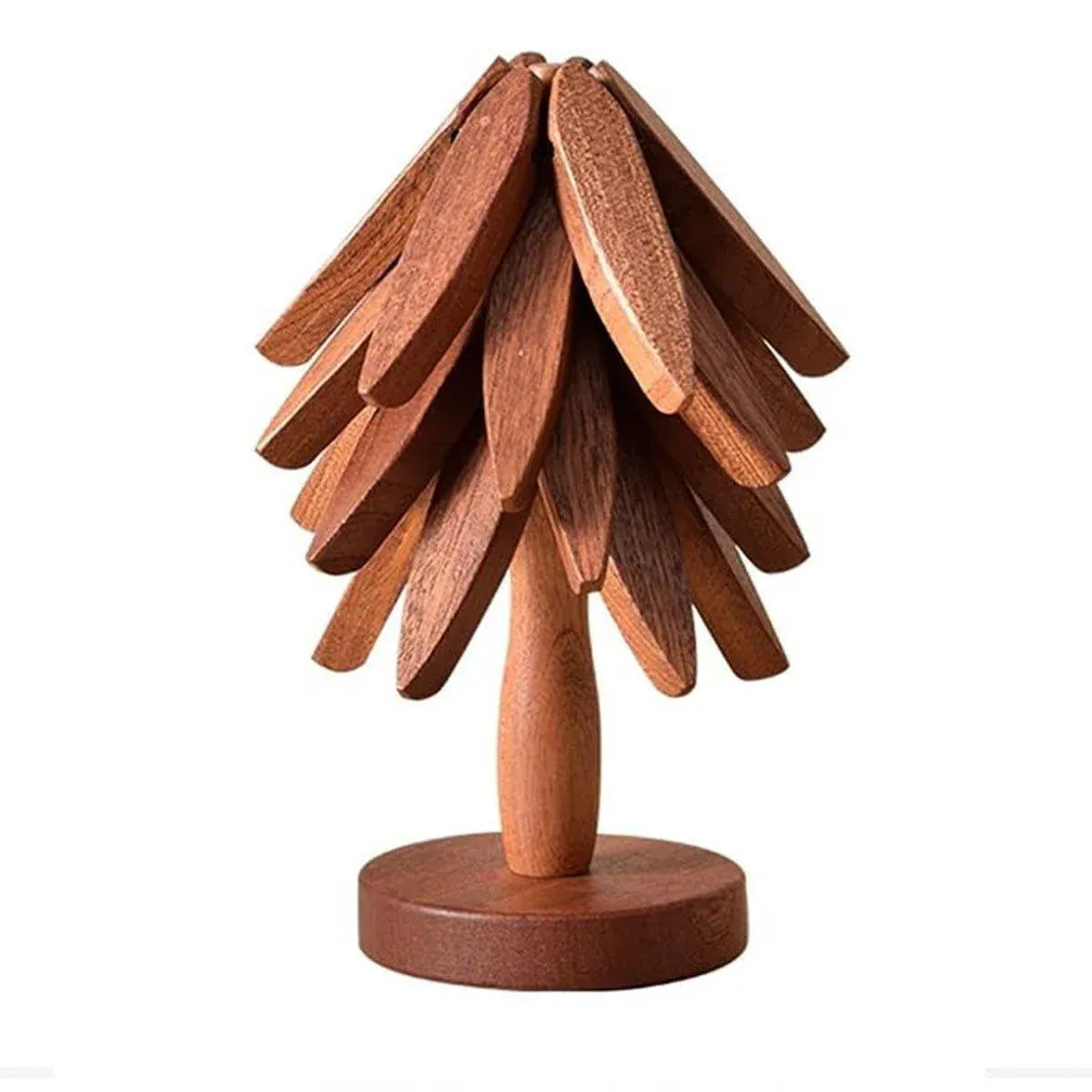 Walnut Christmas Tree Trivet with Detachable Coasters, Brown, 4 pieces