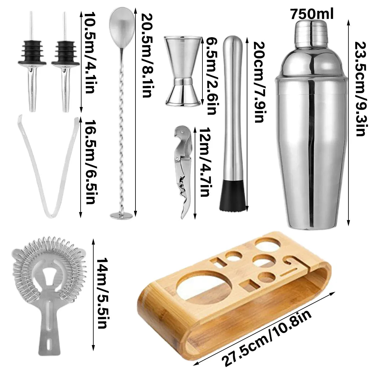 Cocktail Shaker Set Bar Tools Stainless Steel Mixing Glasses Drink