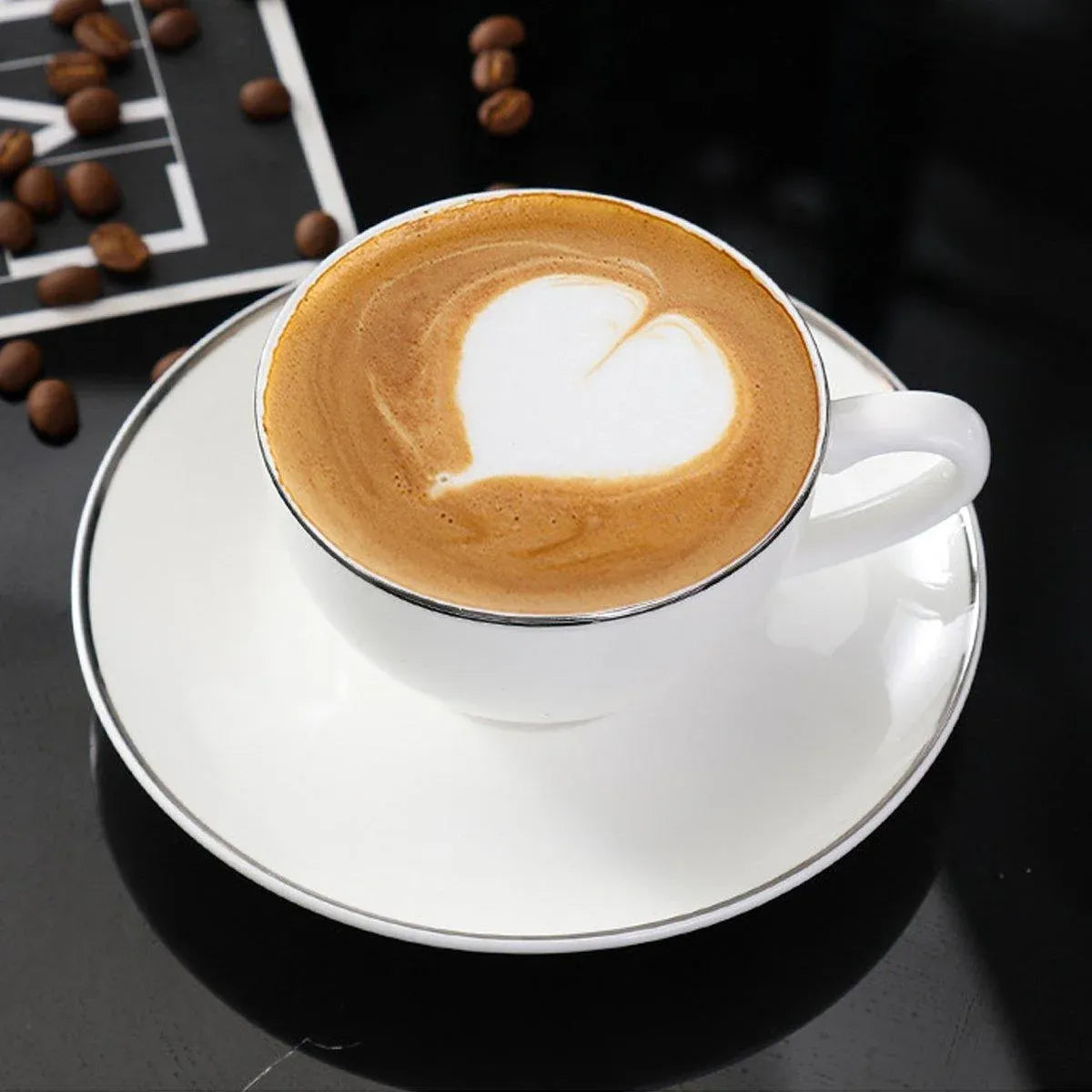 6PCS Ceramic Coffee Cup and Saucer Set Apricot Tea Cup with Ear Hotel