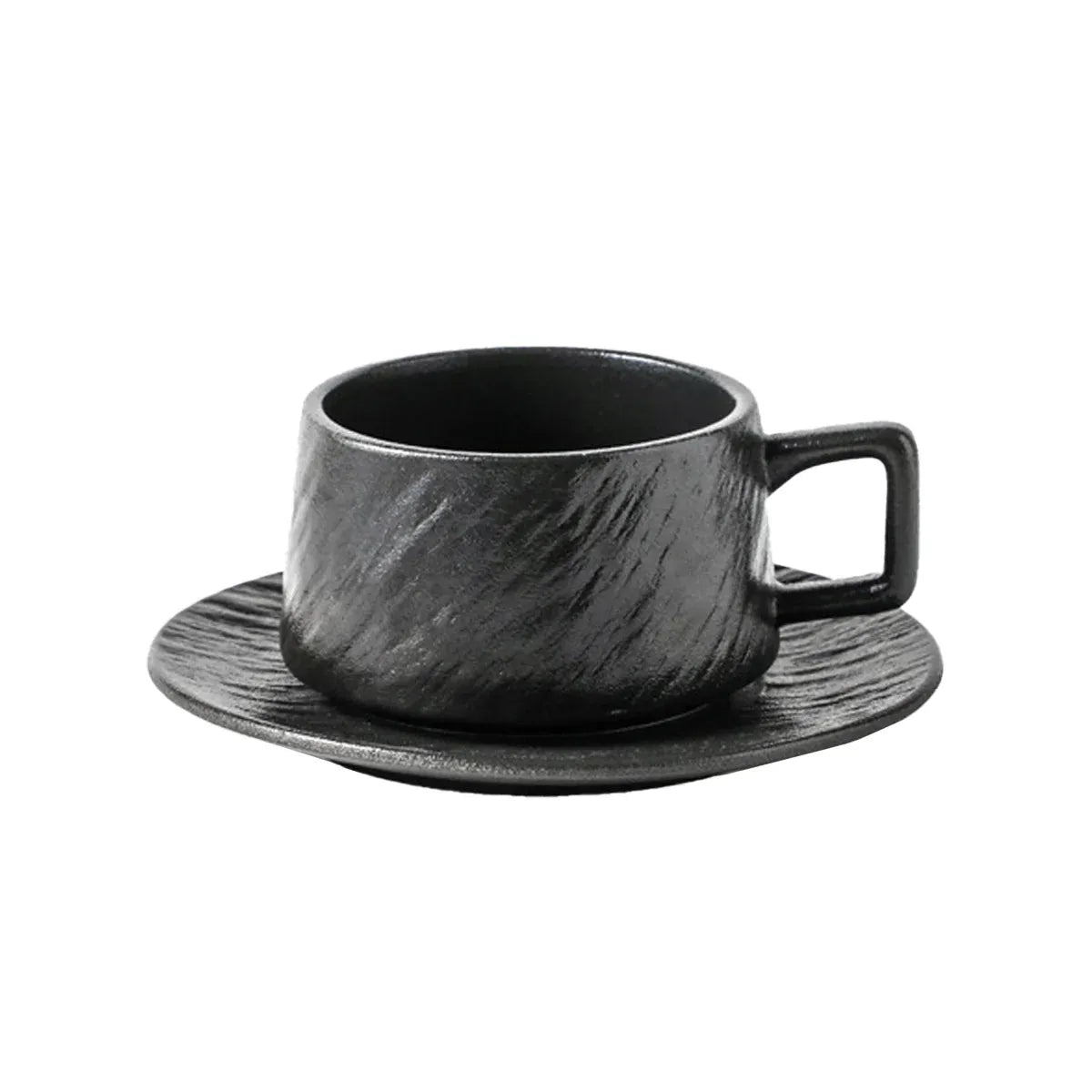 Ceramic Coffee Cup and Saucer Set, Black