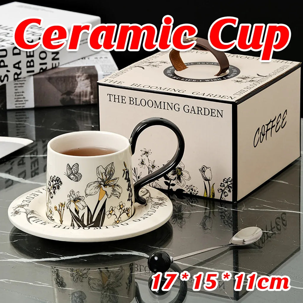 Vintage Floral Ceramic Cup, Saucer and Spoon Gift Set, 260 ml
